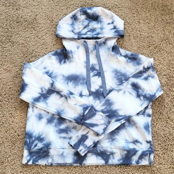 90 DEGREE BY REFLEX Brushed Tie Dye Cropped Hoodie In Inky Chill Tie Dye Size L - Picture 3 of 9